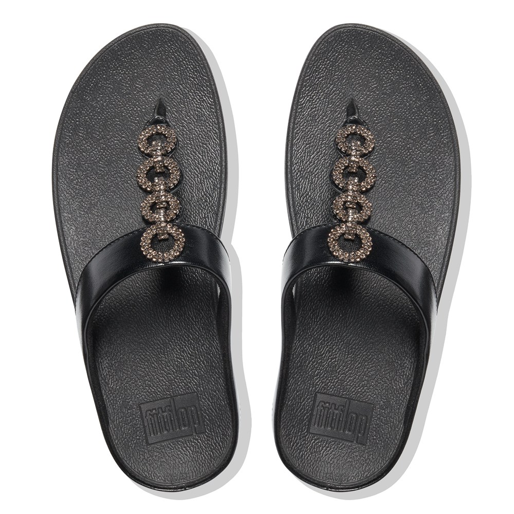 Fitflop Womens Sandals Black - Fino Sparkle Toe-post - YG4376085